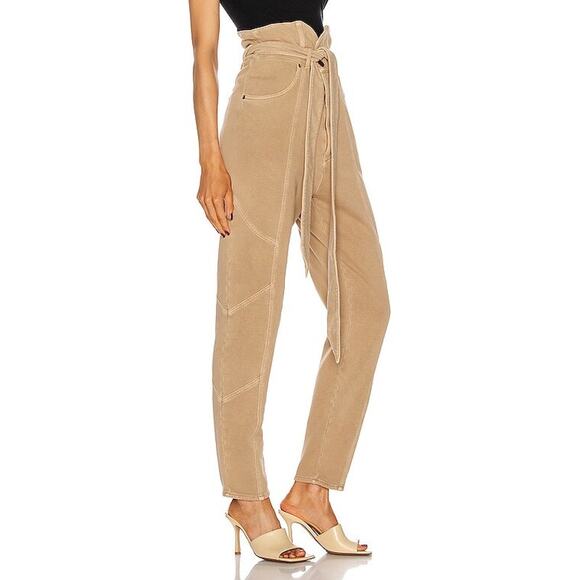 NWT Retrofête Washed Terry Pant in Beige Khaki Cotton High Rise Small NO BELT - Picture 2 of 16
